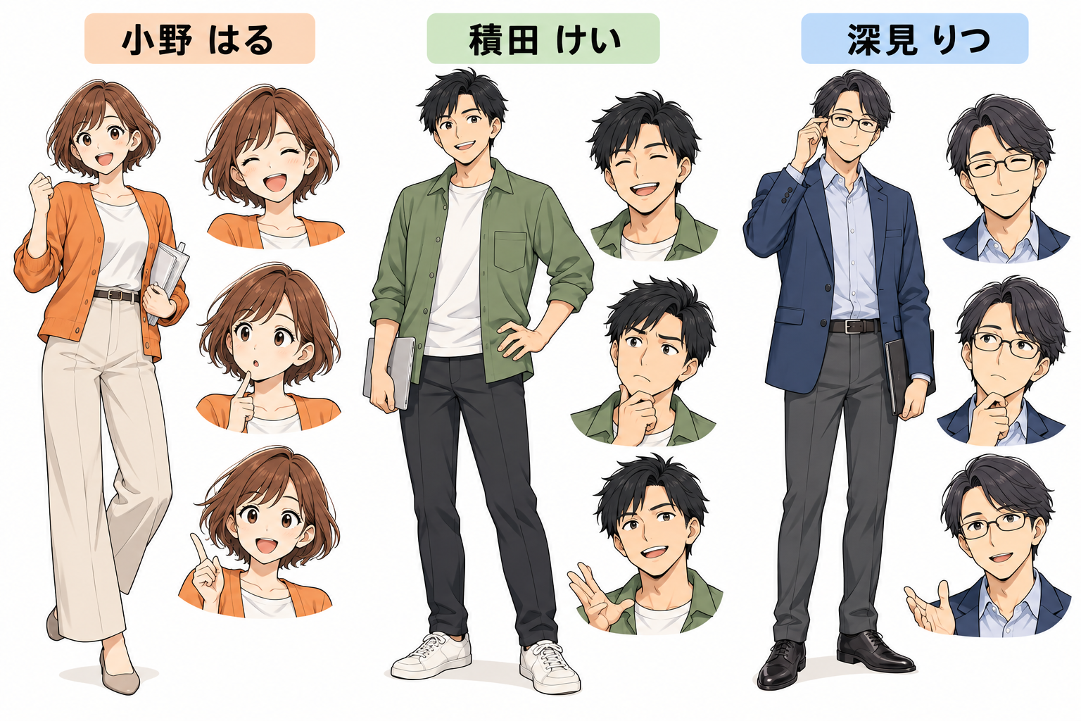 まいにち金融漫画の登場人物、小野はる・積田けい・深見りつ